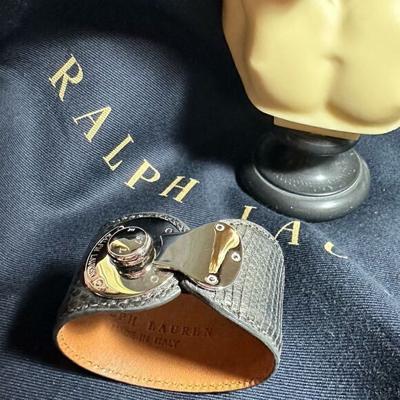 Ralph Lauren Graphite Python Print Polished Chrome Wrap Ricky Bracelet - Picture 12 of 16